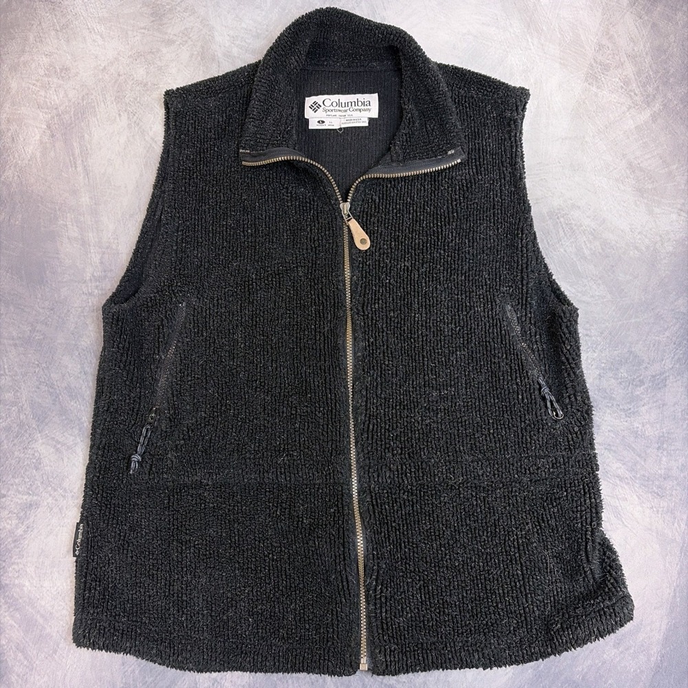 Columbia‎ Sportswear Vintage Fleece Vest Womens Large Black Full Zip Made in USA